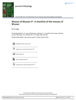 Mosses of Bhutan II*. a Checklist of the Mosses of Bhutan