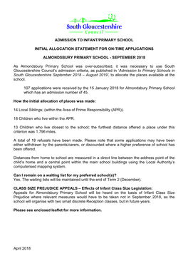 Admission to Infant/Primary School