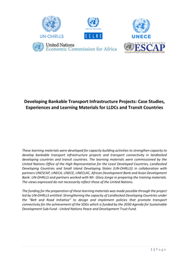 Developing Bankable Transport Infrastructure Projects: Case Studies, Experiences and Learning Materials for Lldcs and Transit Countries