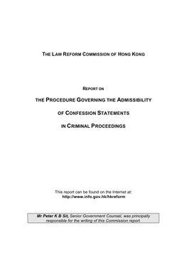 Report on the Procedure Governing the Admissibility of Confession Statements in Criminal Proceedings