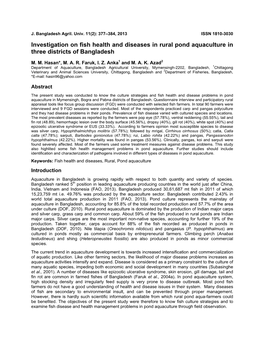 Investigation on Fish Health and Diseases in Rural Pond Aquaculture in Three Districts of Bangladesh