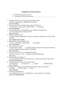 Assignment VI (Active Devices)