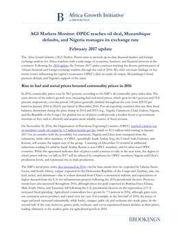 AGI Markets Monitor: OPEC Reaches Oil Deal, Mozambique Defaults, and Nigeria Manages Its Exchange Rate February 2017 Update