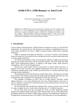 64-Bit Cpus: AMD Hammer Vs. Intel IA-64