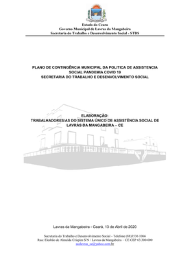 Estado Do Ceara Governo Municipal De Lavras Da Mangabeira Secretaria Do Trabalho E Desenvolvimento Social - STDS