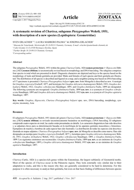 A Systematic Revision of Charissa, Subgenus Pterygnophos Wehrli, 1951, with Description of a New Species (Lepidoptera: Geometridae)