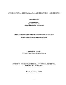 Revision Historica Sobre La Llamada Ley De Curacion O Ley De Hering