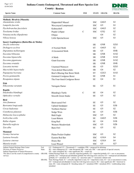 Indiana County Endangered, Threatened and Rare Species List Benton County