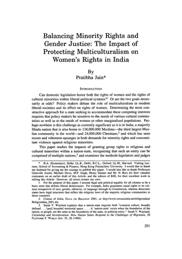 Balancing Minority Rights and Gender Justice: the Impact of Protecting Multiculturalism on Women's Rights in India