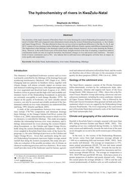 The Hydrochemistry of Rivers in Kwazulu-Natal