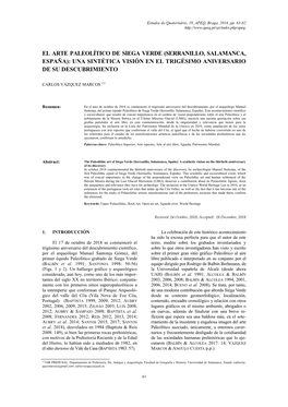 El Arte Paleolítico De Siega Verde (Serranillo, Salamanca, España): Una Sintética Visión En El Trigésimo Aniversario De Su Descubrimiento
