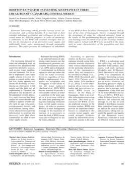 Rooftop Rainwater Harvesting Acceptance in Three Localities of Guanajuato, Central Mexico