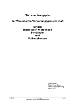 Flächennutzungsplan Der Vereinbarten Verwaltungsgemeinschaft Singen Rielasingen-Worblingen, Steißlingen Und Volkertshausen