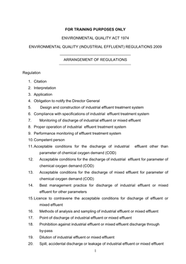 Industrial Effluent) Regulations 2009 ______Arrangement of Regulations