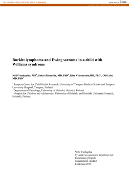 Burkitt Lymphoma and Ewing Sarcoma in a Child with Williams Syndrome