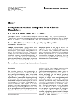 Review Biological and Potential Therapeutic Roles of Sirtuin