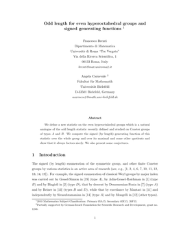 Odd Length for Even Hyperoctahedral Groups and Signed Generating Functions 1