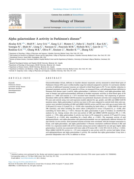 Alpha Galactosidase a Activity in Parkinson's Disease