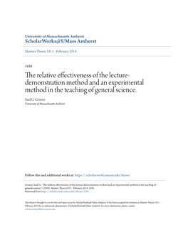 The Relative Effectiveness of the Lecture-Demonstration Method and an Experimental Method in the Teaching of General Science