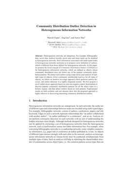 Community Distribution Outlier Detection in Heterogeneous Information Networks