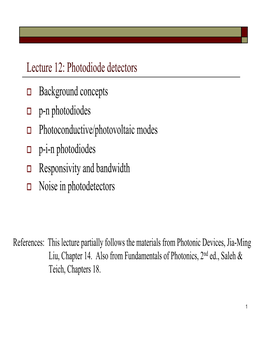 Lecture 12: Photodiode Detectors