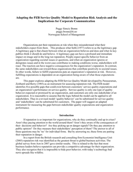 Adapting the PZB Service Quality Model to Reputation Risk Analysis and the Implications for Corporate Communication