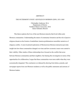 GENTILES in MORMON ZION, 1831-1869 Christopher Anderson, MA Department of History Northern Illin