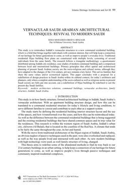 Vernacular Saudi Arabian Architectural Techniques: Revival to Modern Saudi