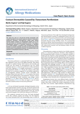 Contact Dermatitis Caused by Tanacetum Parthenium Mariko Sugiura* and Keiji Sugiura