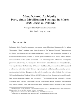 Party-State Mobilization Strategy in March 1968 Crisis in Poland.∗