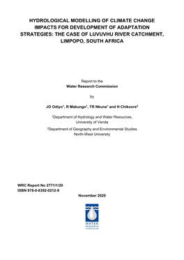 Hydrological Modelling of Climate Change Impacts for Development of Adaptation Strategies: the Case of Luvuvhu River Catchment, Limpopo, South Africa