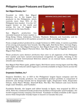 Philippine Liquor Producers and Exporters