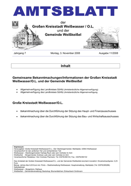 Der Großen Kreisstadt Weißwasser / O.L. Und Der Gemeinde Weißkeißel