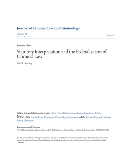 Statutory Interpretation and the Federalization of Criminal Law Peter J