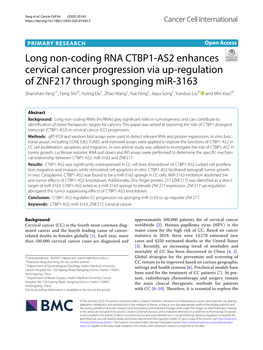 Long Non-Coding RNA CTBP1-AS2 Enhances Cervical Cancer