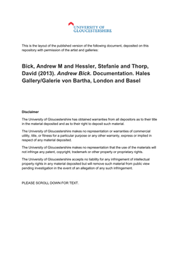 Bick, Andrew M and Hessler, Stefanie and Thorp, David (2013)