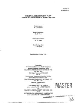 Paducah Gaseous Diffusion Plant Annual Site Environmental Report for 1993