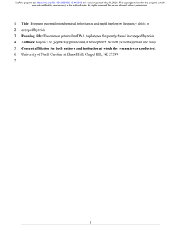 Frequent Paternal Mitochondrial Inheritance and Rapid Haplotype