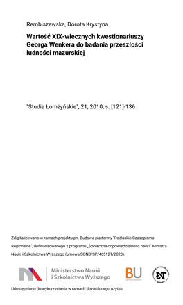 Wartość XIX-Wiecznych Kwestionariuszy Georga Wenkera Do Badania Przeszłości Ludności Mazurskiej