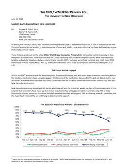 Sanders Gains on Clinton in New Hampshire 6/25/15