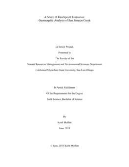 A Study of Knickpoint Formation: Geomorphic Analysis of San Simeon Creek