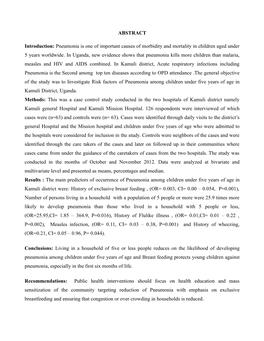 ABSTRACT Introduction: Pneumonia Is One of Important Causes Of