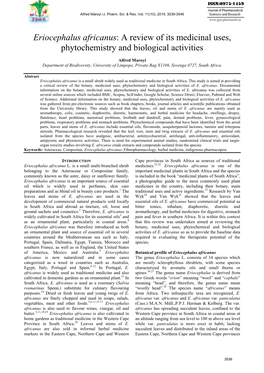 Eriocephalus Africanus: a Review of Its Medicinal Uses, Phytochemistry and Biological Activities