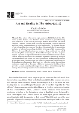 Art and Reality in the Arbor (2010) Cecília Mello University of São Paulo (Brasil) E-Mail: Cicamello@Yahoo.Co.Uk