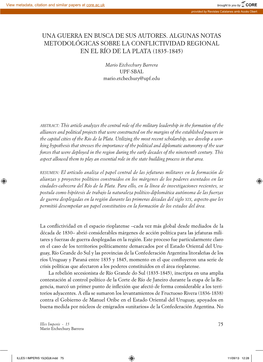 Una Guerra En Busca De Sus Autores. Algunas Notas Metodológicas Sobre La Conflictividad Regional En El Río De La Plata (1835-1845)