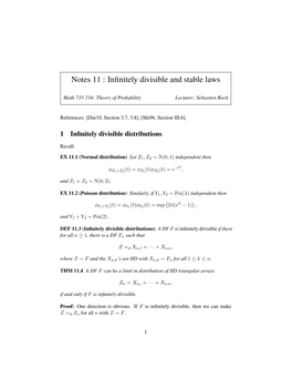 Notes 11 : Infinitely Divisible and Stable Laws