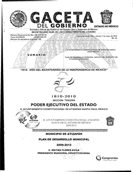 CET DEL GOBIERNO ESTADO DE MEXICO Periódico Oficial Del..Gobierno Del Estado Libre Y Soberano De México REGISTRO DGC NUM
