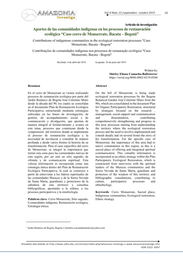 Aportes De Las Comunidades Indígenas En Los Procesos De Restauración Ecológica “Caso Cerro De Monserrate, Bacata – Bogotá”