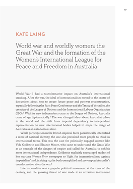 World War and Worldly Women: the Great War and the Formation of the Women’S International League for Peace and Freedom in Australia