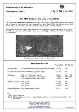 Pre-1841 Censuses and Lists of Inhabitants.Pdf